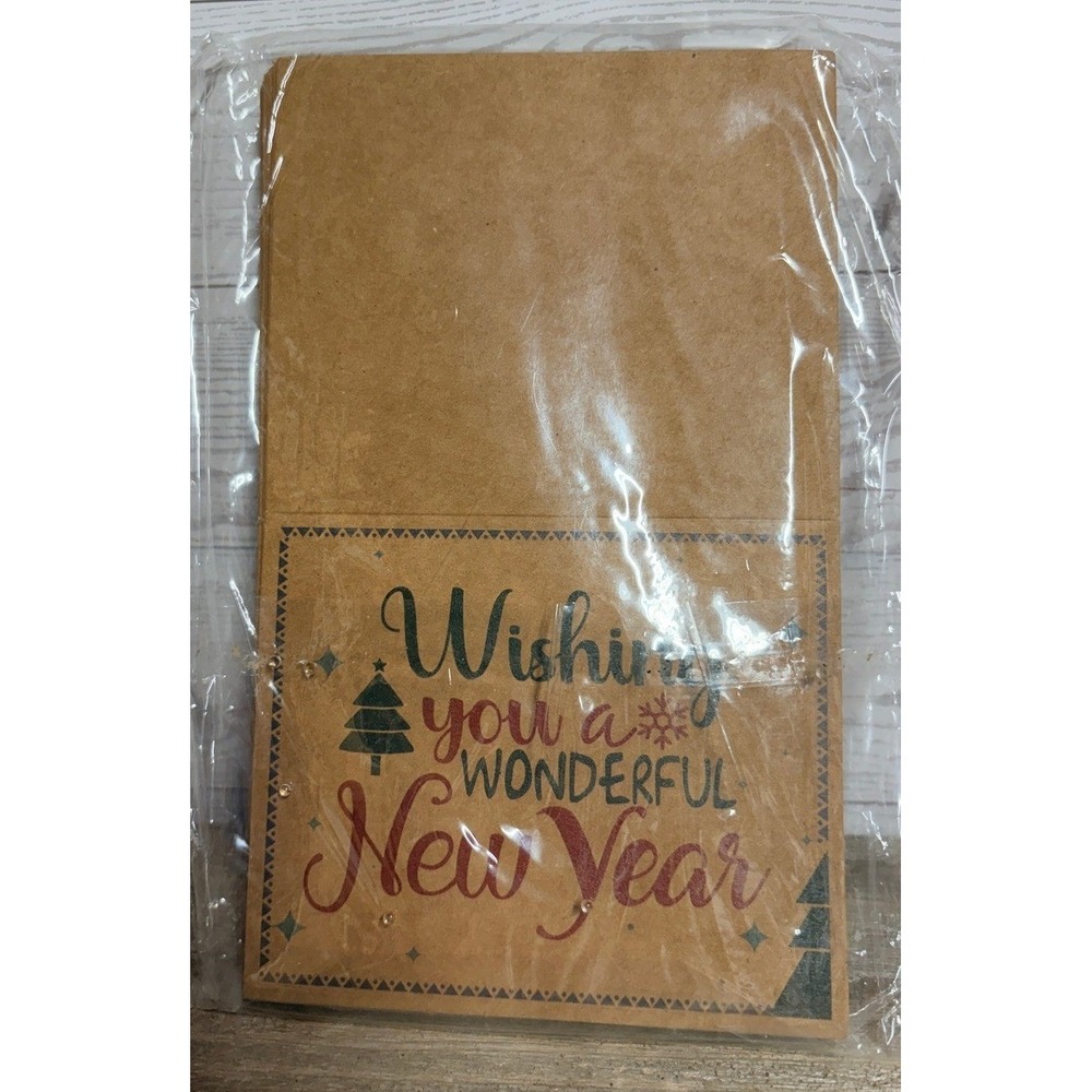 49 pk Kraft Happy New Year Blank Greeting Cards Matching Stickers Rustic Brown